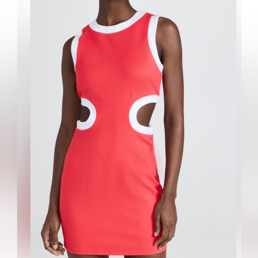 STAUD mini dress in white and orange